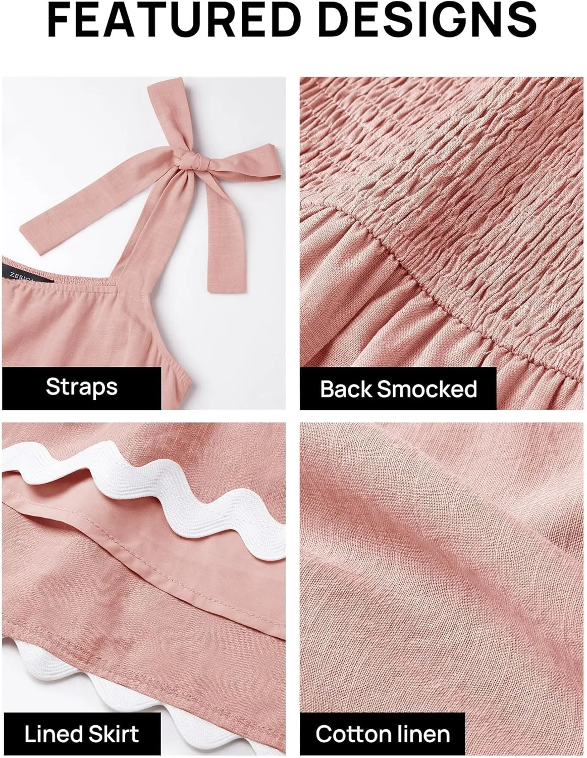 ZESICA Women's Summer Swing Mini Dress Casual Spaghetti Straps Sleeveless Smocked Backless Flowy A Line Sundress